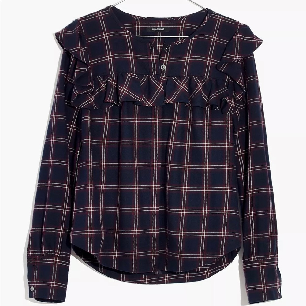 Madewell Plaid Ruffle-Yoke Blouse